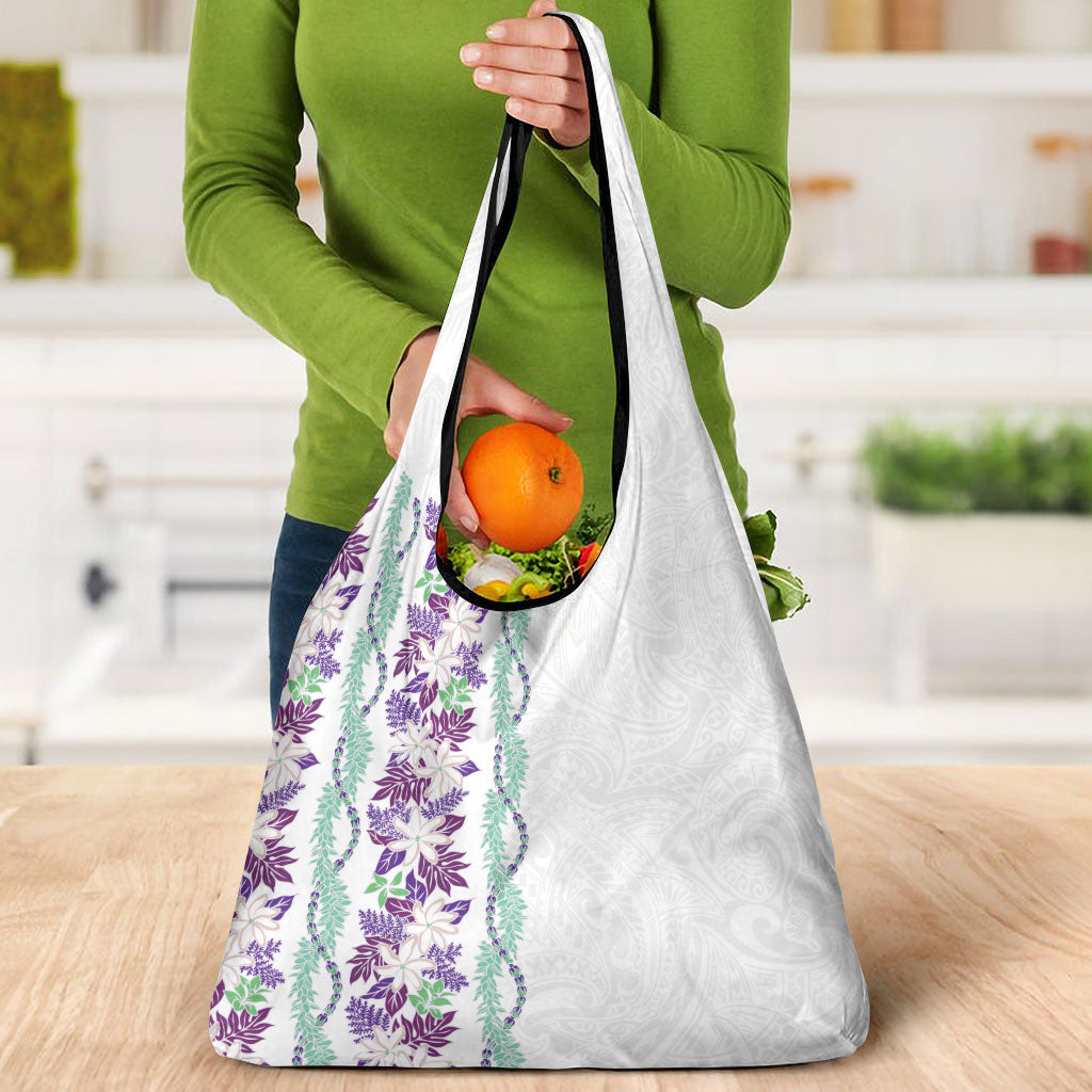 Monstera Tiare Plumeria Grocery Bag Purple Polynesian Pattern LT01 - Polynesian Pride