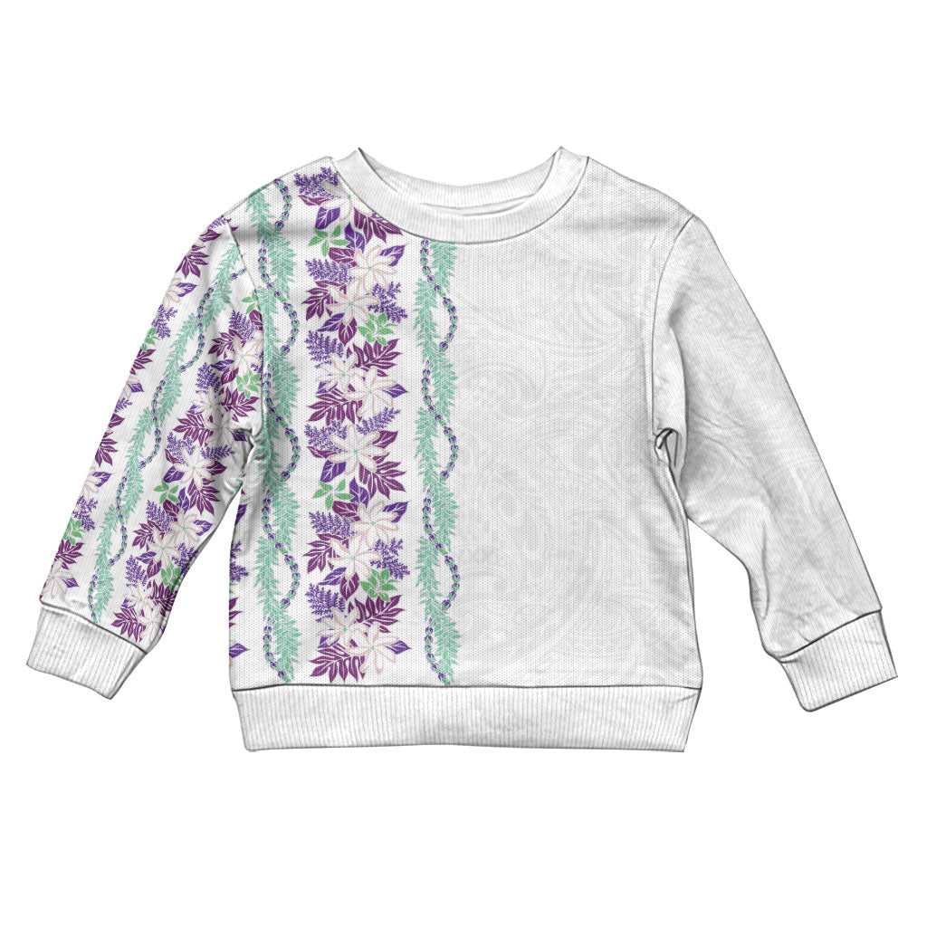 Monstera Tiare Plumeria Kid Ugly Christmas Sweater Purple Polynesian Pattern LT01 Kid Purple - Polynesian Pride