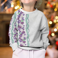 Monstera Tiare Plumeria Kid Ugly Christmas Sweater Purple Polynesian Pattern LT01 - Polynesian Pride