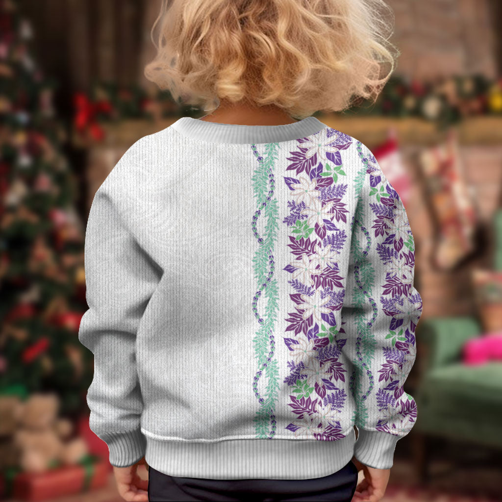 Monstera Tiare Plumeria Kid Ugly Christmas Sweater Purple Polynesian Pattern LT01 - Polynesian Pride