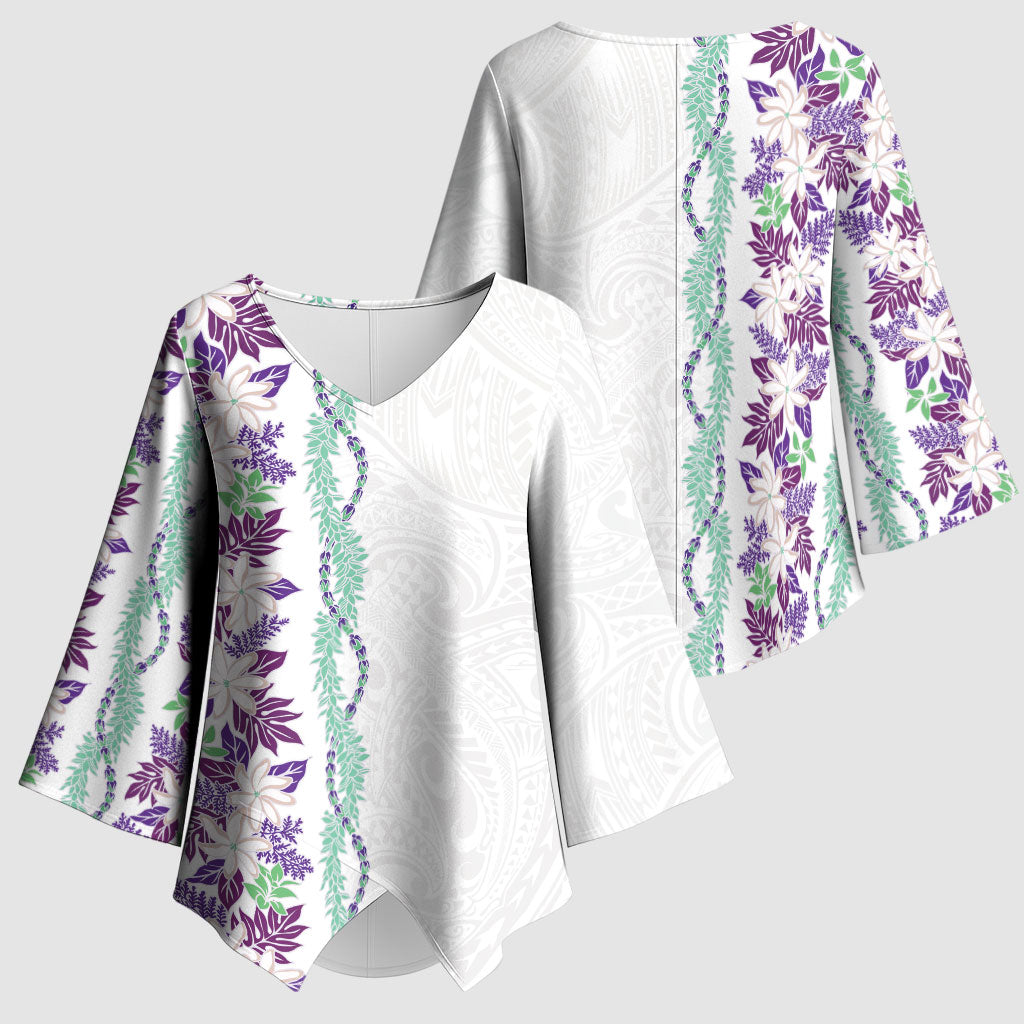 Monstera Tiare Plumeria Kimono Sleeve Blouse Purple Polynesian Pattern LT01 - Polynesian Pride