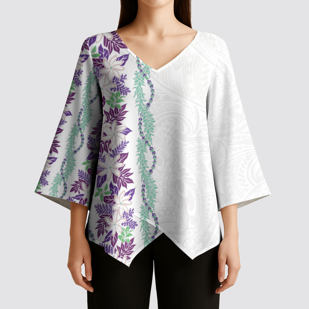 Monstera Tiare Plumeria Kimono Sleeve Blouse Purple Polynesian Pattern LT01 - Polynesian Pride