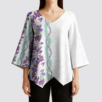 Monstera Tiare Plumeria Kimono Sleeve Blouse Purple Polynesian Pattern LT01 - Polynesian Pride