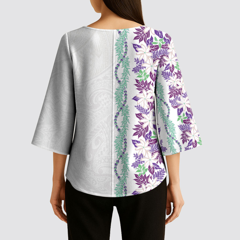 Monstera Tiare Plumeria Kimono Sleeve Blouse Purple Polynesian Pattern LT01 - Polynesian Pride