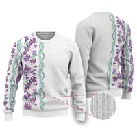 Monstera Tiare Plumeria Ugly Christmas Sweater Purple Polynesian Pattern LT01 Purple - Polynesian Pride