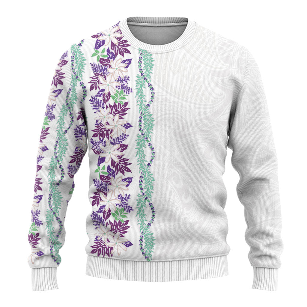 Monstera Tiare Plumeria Ugly Christmas Sweater Purple Polynesian Pattern LT01 - Polynesian Pride