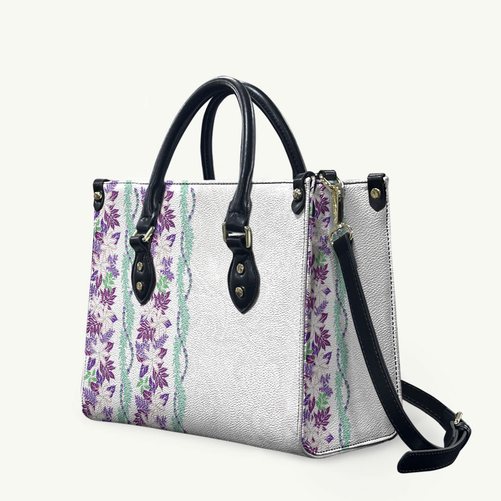 Monstera Tiare Plumeria Leather Bag Purple Polynesian Pattern LT01 Purple - Polynesian Pride