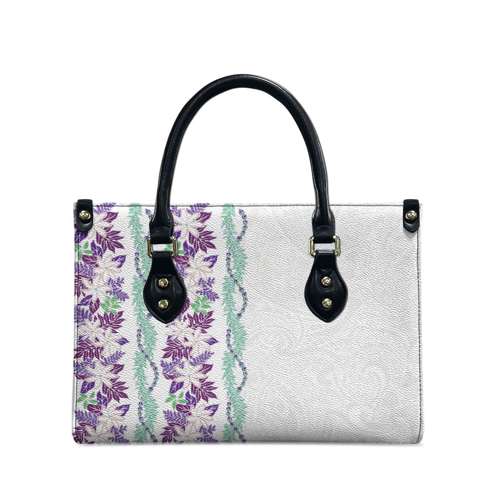 Monstera Tiare Plumeria Leather Bag Purple Polynesian Pattern LT01 - Polynesian Pride