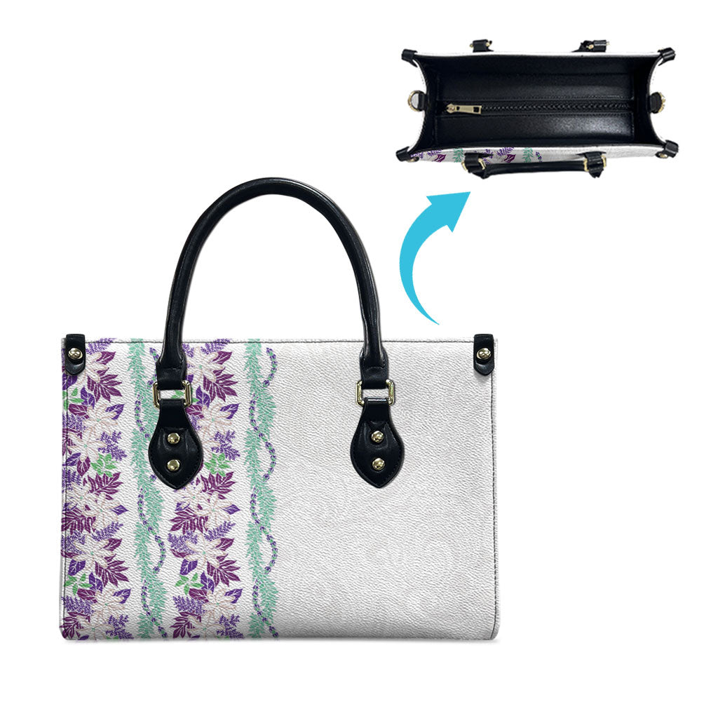 Monstera Tiare Plumeria Leather Bag Purple Polynesian Pattern LT01 - Polynesian Pride