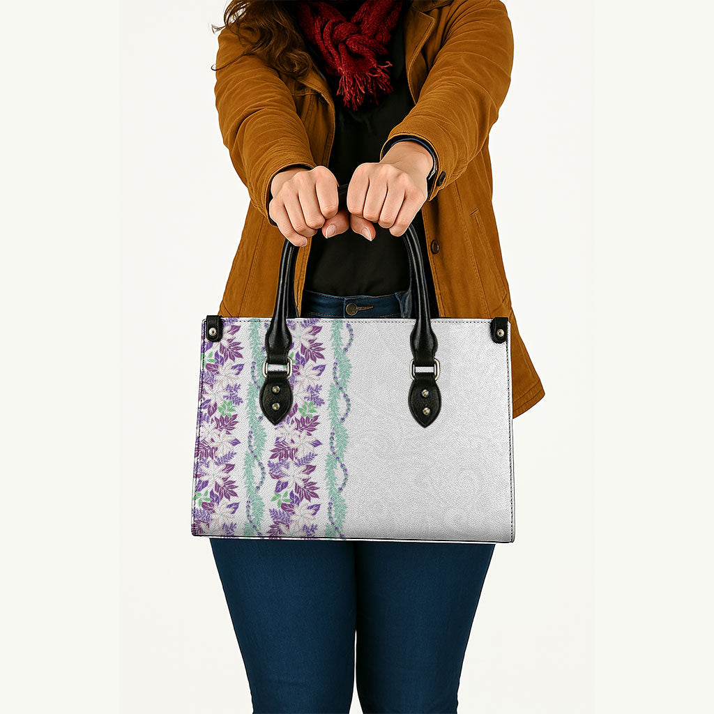 Monstera Tiare Plumeria Leather Bag Purple Polynesian Pattern LT01 - Polynesian Pride