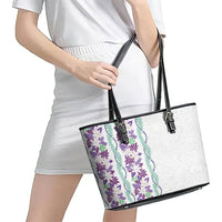 Monstera Tiare Plumeria Leather Tote Bag Purple Polynesian Pattern LT01 - Polynesian Pride