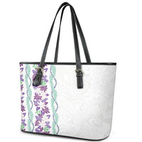 Monstera Tiare Plumeria Leather Tote Bag Purple Polynesian Pattern LT01 - Polynesian Pride
