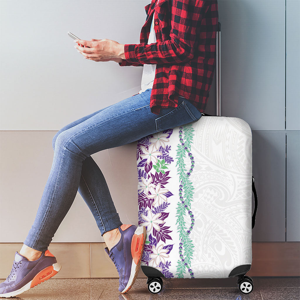Monstera Tiare Plumeria Luggage Cover Purple Polynesian Pattern LT01 - Polynesian Pride