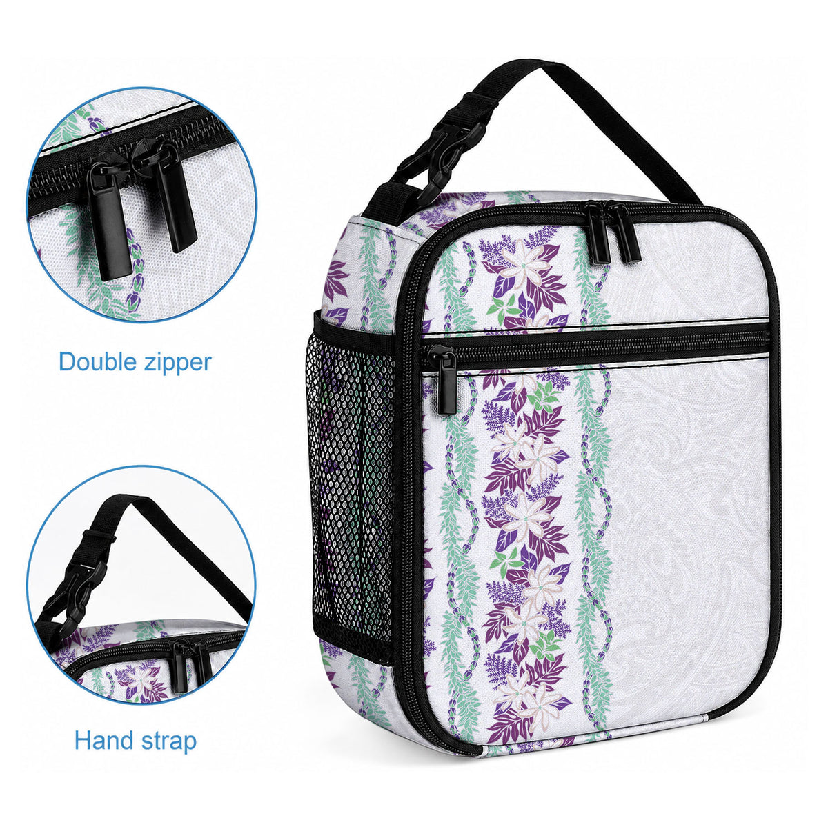 Monstera Tiare Plumeria Lunch Bag Purple Polynesian Pattern LT01 - Polynesian Pride