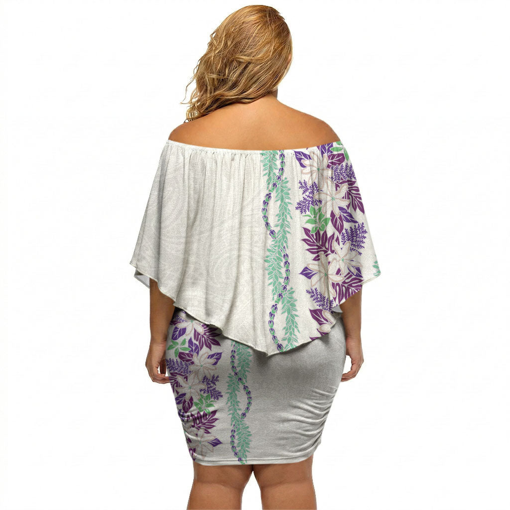 Monstera Tiare Plumeria Off Shoulder Short Dress Purple Polynesian Pattern LT01 - Polynesian Pride