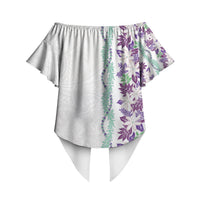 Monstera Tiare Plumeria Off Shoulder Wrap Waist Top Purple Polynesian Pattern LT01 - Polynesian Pride