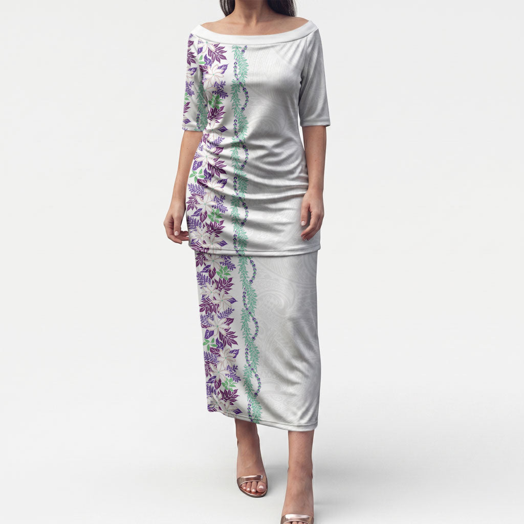 Monstera Tiare Plumeria Puletasi Purple Polynesian Pattern LT01 Long Dress Purple - Polynesian Pride