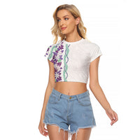 Monstera Tiare Plumeria Raglan Cropped T Shirt Purple Polynesian Pattern LT01 Female Purple - Polynesian Pride