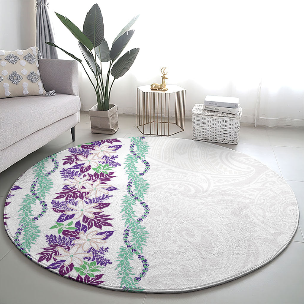 Monstera Tiare Plumeria Round Carpet Purple Polynesian Pattern LT01 - Polynesian Pride