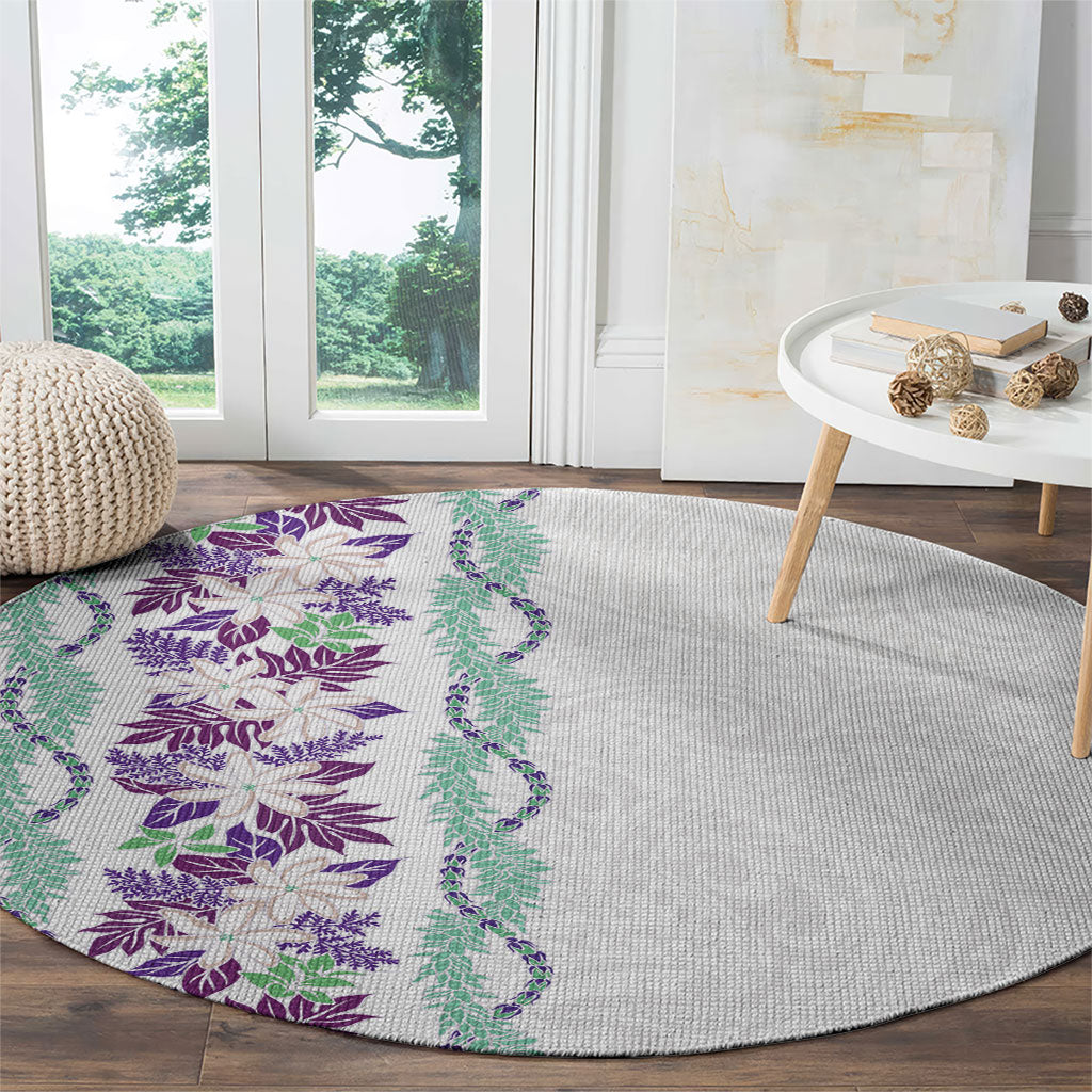 Monstera Tiare Plumeria Round Carpet Purple Polynesian Pattern LT01 - Polynesian Pride