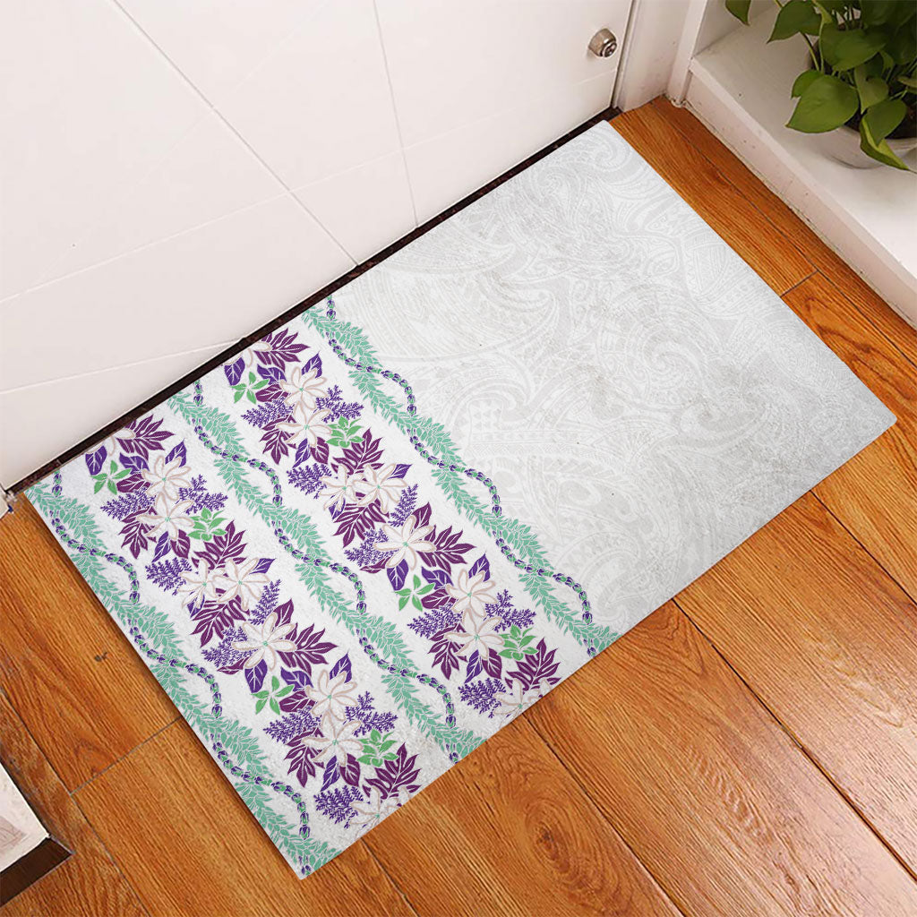 Monstera Tiare Plumeria Rubber Doormat Purple Polynesian Pattern LT01 - Polynesian Pride