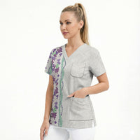 Monstera Tiare Plumeria Scrub Top Purple Polynesian Pattern LT01 - Polynesian Pride