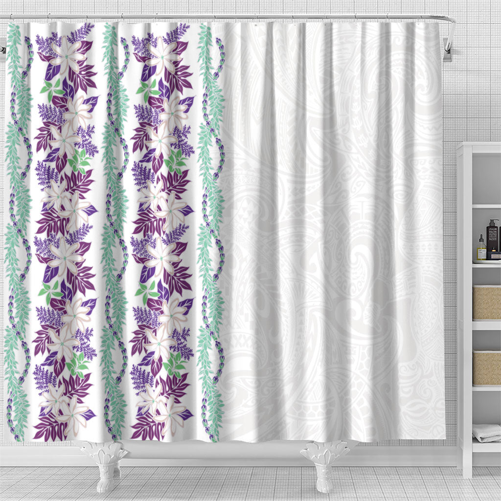 Monstera Tiare Plumeria Shower Curtain Purple Polynesian Pattern LT01 - Polynesian Pride