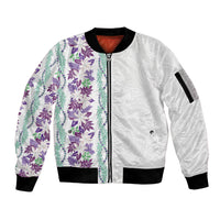 Monstera Tiare Plumeria Sleeve Zip Bomber Jacket Purple Polynesian Pattern LT01 Unisex Purple - Polynesian Pride