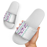 Monstera Tiare Plumeria Slide Sandals Purple Polynesian Pattern LT01 - Polynesian Pride