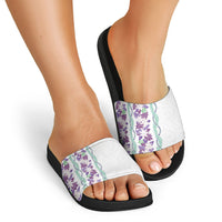 Monstera Tiare Plumeria Slide Sandals Purple Polynesian Pattern LT01 - Polynesian Pride