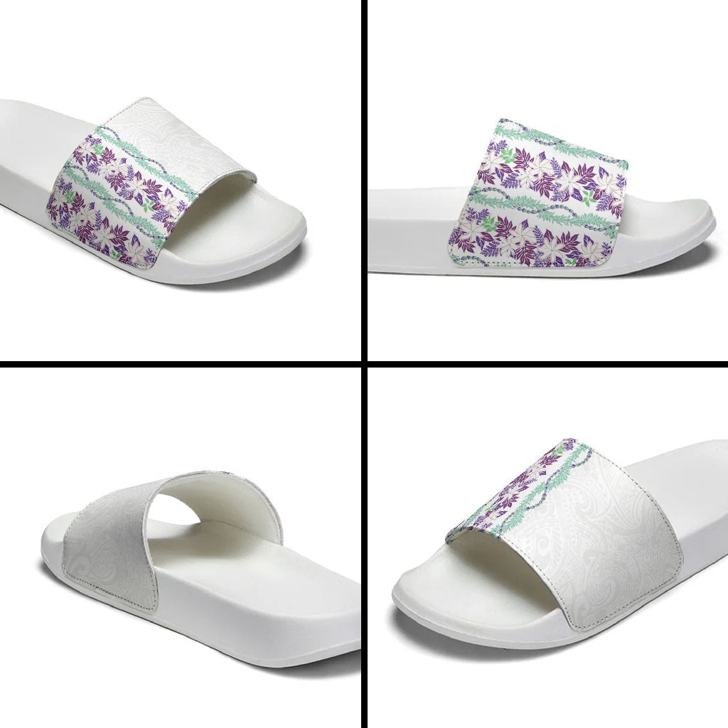 Monstera Tiare Plumeria Slide Sandals Purple Polynesian Pattern LT01 - Polynesian Pride