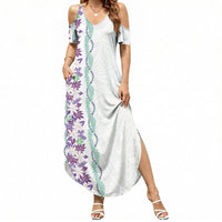 Monstera Tiare Plumeria Summer Maxi Dress Purple Polynesian Pattern LT01 Women Purple - Polynesian Pride