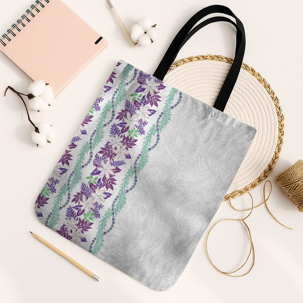 Monstera Tiare Plumeria Tote Bag Purple Polynesian Pattern LT01 Black Strap One Size Purple - Polynesian Pride