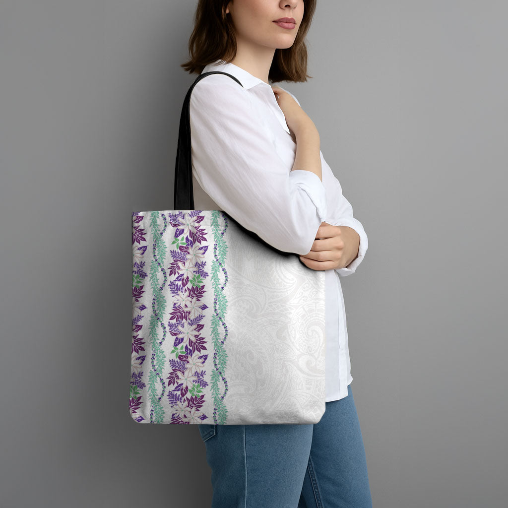 Monstera Tiare Plumeria Tote Bag Purple Polynesian Pattern LT01 - Polynesian Pride