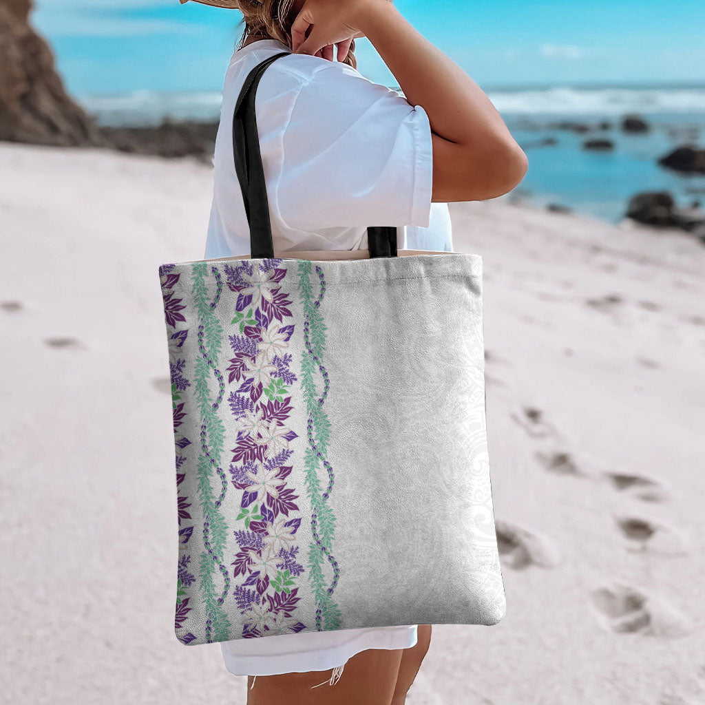 Monstera Tiare Plumeria Tote Bag Purple Polynesian Pattern LT01 - Polynesian Pride
