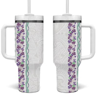 Monstera Tiare Plumeria Tumbler With Handle Purple Polynesian Pattern LT01 One Size: 40 oz Purple - Polynesian Pride