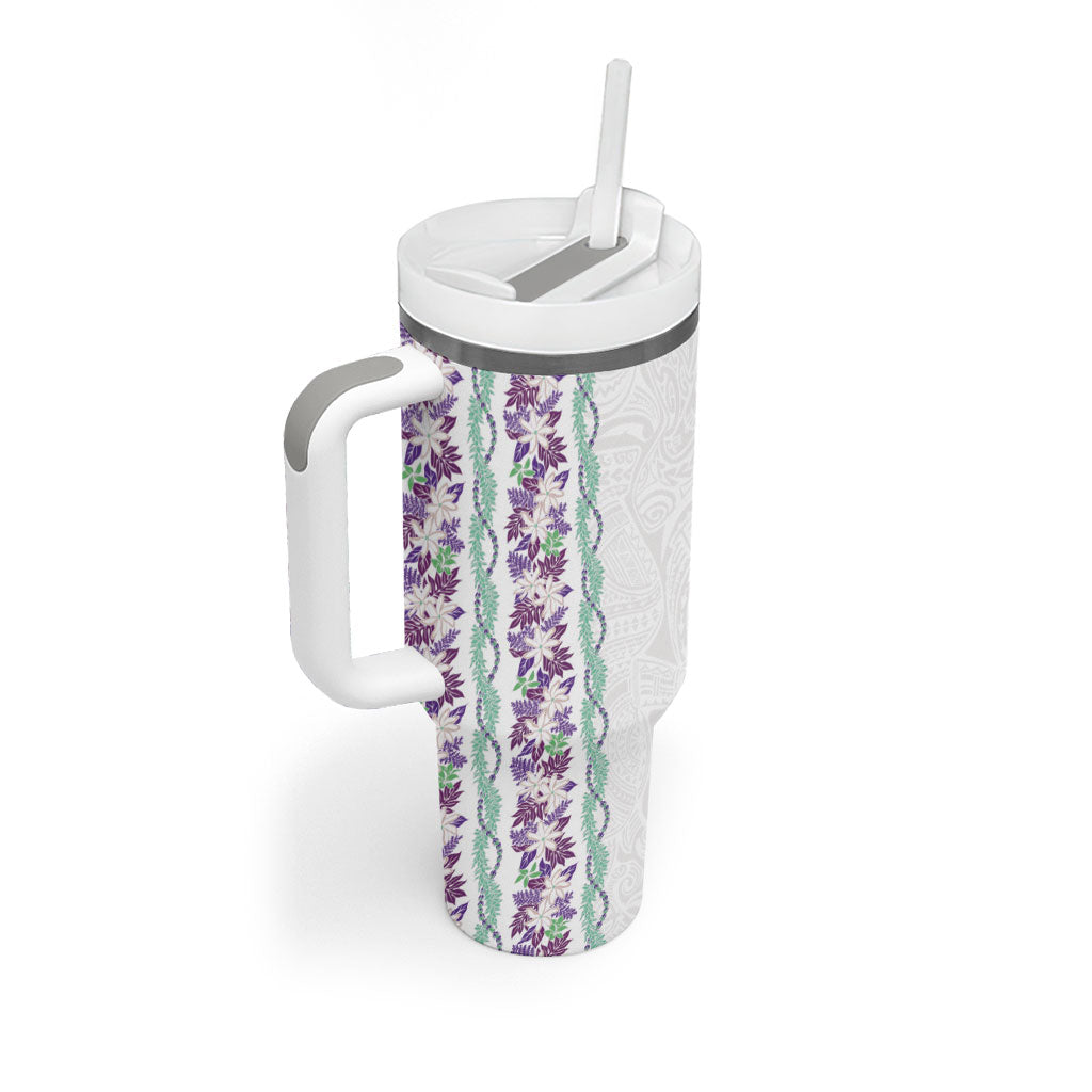 Monstera Tiare Plumeria Tumbler With Handle Purple Polynesian Pattern LT01 - Polynesian Pride