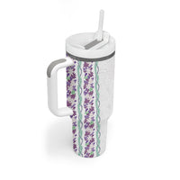 Monstera Tiare Plumeria Tumbler With Handle Purple Polynesian Pattern LT01 - Polynesian Pride