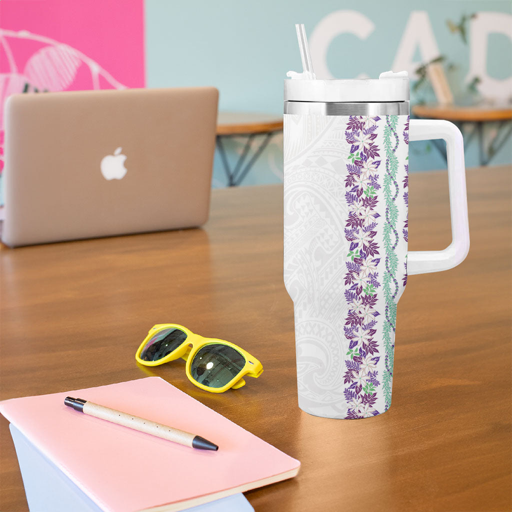 Monstera Tiare Plumeria Tumbler With Handle Purple Polynesian Pattern LT01 - Polynesian Pride