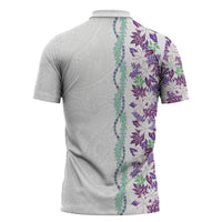 Monstera Tiare Plumeria Zipper Polo Shirt Purple Polynesian Pattern LT01 - Polynesian Pride
