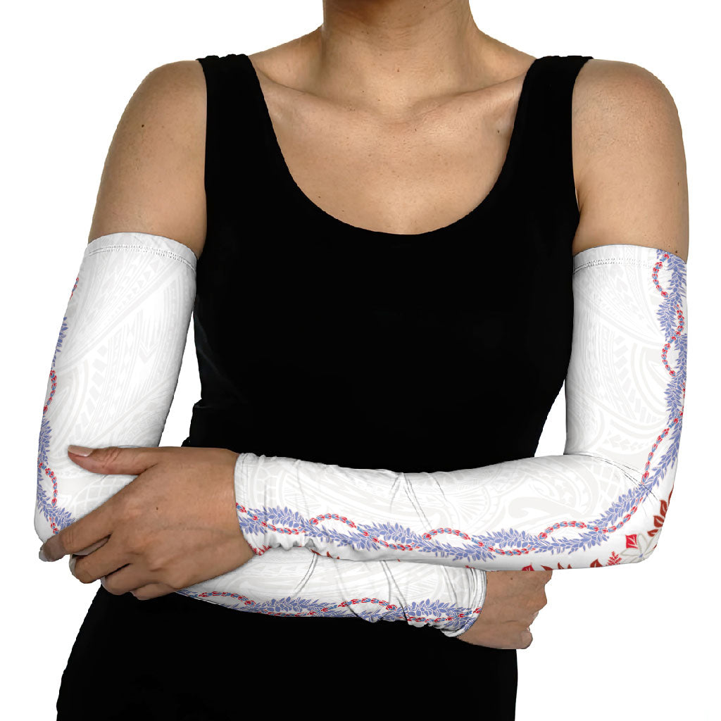 Monstera Tiare Plumeria Arm Sleeves Red Polynesian Pattern LT01 - Polynesian Pride