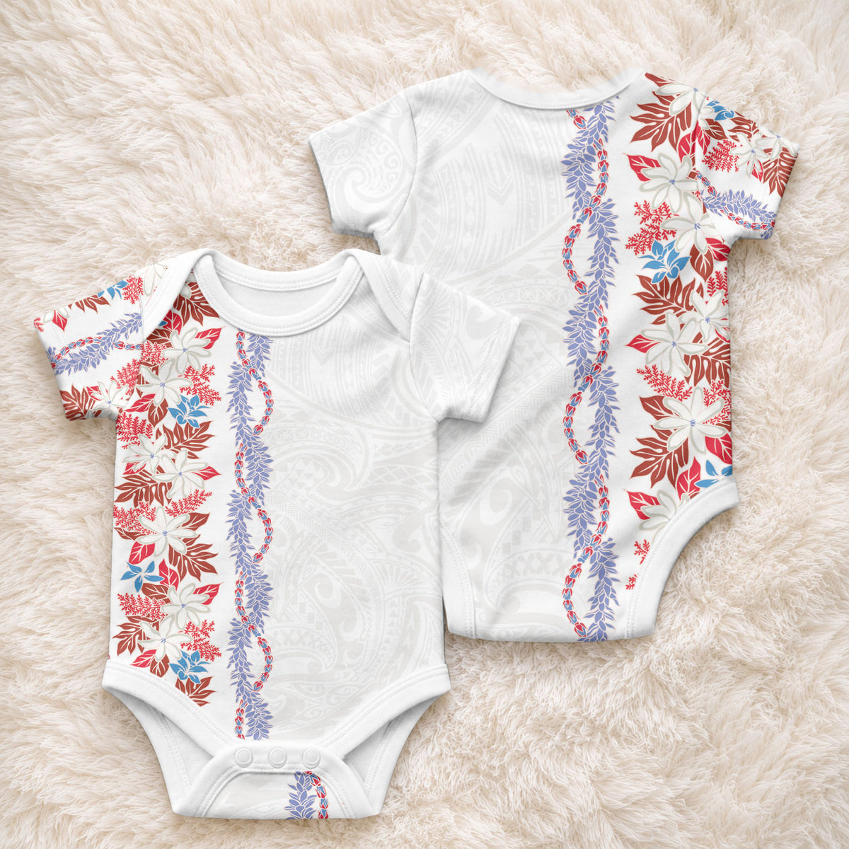 Monstera Tiare Plumeria Baby Onesie Red Polynesian Pattern LT01 - Polynesian Pride