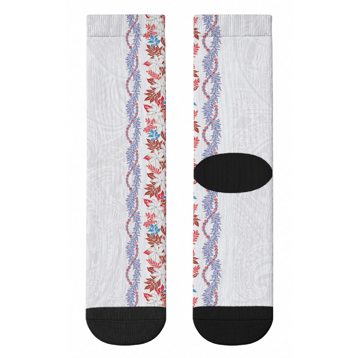 Monstera Tiare Plumeria Crew Socks Red Polynesian Pattern LT01 - Polynesian Pride