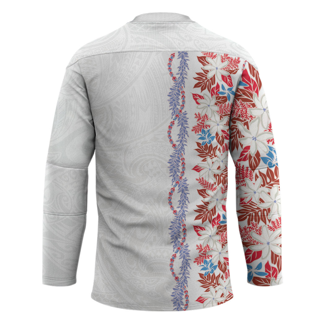 Monstera Tiare Plumeria Hockey Jersey Red Polynesian Pattern LT01 - Polynesian Pride