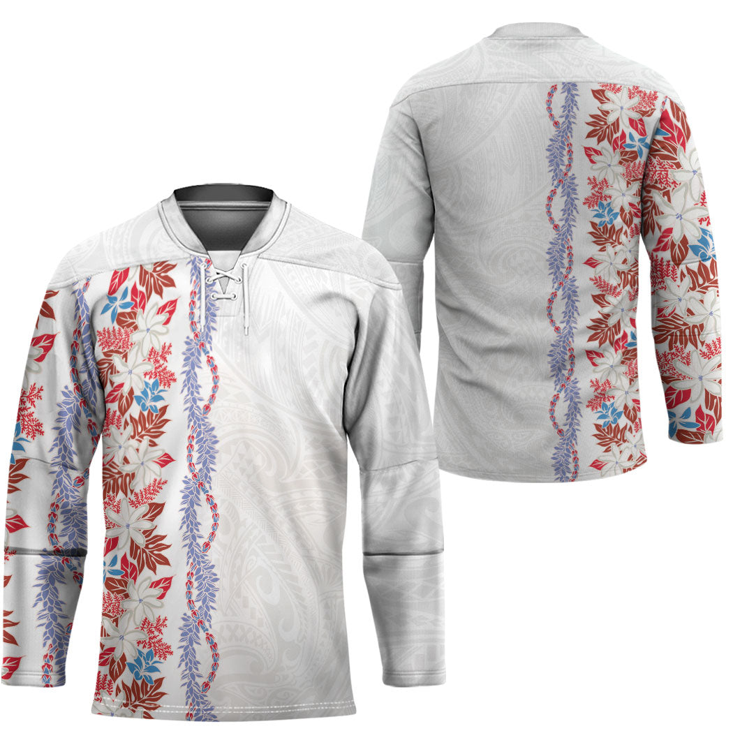 Monstera Tiare Plumeria Hockey Jersey Red Polynesian Pattern LT01 - Polynesian Pride