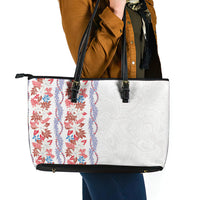 Monstera Tiare Plumeria Leather Tote Bag Red Polynesian Pattern LT01 - Polynesian Pride