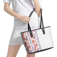 Monstera Tiare Plumeria Leather Tote Bag Red Polynesian Pattern LT01 - Polynesian Pride