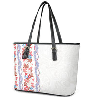 Monstera Tiare Plumeria Leather Tote Bag Red Polynesian Pattern LT01 - Polynesian Pride