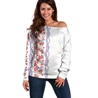 Monstera Tiare Plumeria Off Shoulder Sweater Red Polynesian Pattern LT01 Women Red - Polynesian Pride