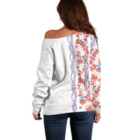 Monstera Tiare Plumeria Off Shoulder Sweater Red Polynesian Pattern LT01 - Polynesian Pride
